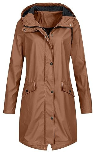 Generisch 2025 Coat Solid Rain Outdoor Windproof Colour Hooded Coat Waterproof Long Women's Coat for Women Elegant Coats Women, khaki, XXL