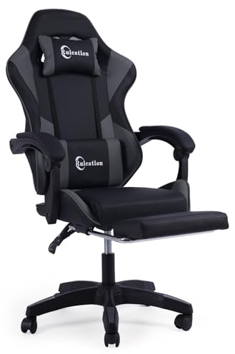 Ruication Gaming Chair with Footrest Office Chair Desk Chair Swivel Tilt Computer Chair Ergonomic Design with Headrest & Lumbar Cushion Reclining Back Support for Home Office (Grey)