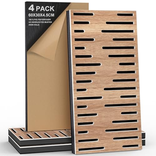 JBER 4-pack akustiska skumpaneler, självhäftande ljudisolerande paneler för väggar, 3D perforerade treskikts polyesterfiber dekorativa väggpaneler för inspelningsstudio, kontor, 60 × 30 × 4,5 cm