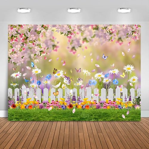 Hnmdmyi 2.1x1.5m Toile de Fond Printemps Rose Fleur Jardin Photographie Toile De Fond De Mariage Nuptiale Bébé Douche Décorations De Fête d'anniversaire Bannière Accessoires de Photomaton