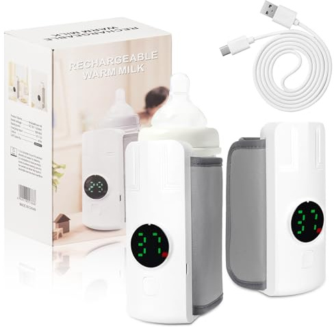 Chauffe Biberon Portable, 37-55°C Appareil De Chauffage De Biberon Sans Fil, USB Rechargeable Chauffage Lait Maternel Écran LED, Chauffage Rapide Baby Bottle Warmer pour Voyages