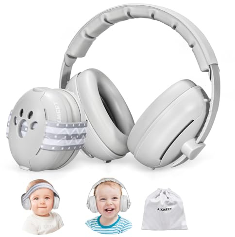 AIXMEET 2 in 1 Baby Noise Reduction Ear Muffs, Professional Hearing Protection Defenders for 0-36 Months Toddler, Reduces Hearing Damage & Improves Sleep