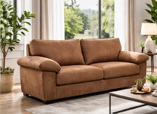 SOFA SCENE Amalfi Style 3+2 Seater Sofa Set, Oakland Fabric, Black,/Brown Contemporary Living Room Furniture (HERITAGE BROWN, 3 SEATER)