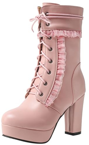 Asterisco Stivali a Metà Polpaccio Donna Plateau Con Cerniera Tacco Alto a Blocco Punta Rotonda Quotidiana Scarpe 250118 Rosa Numero 44 Eu/46Cn