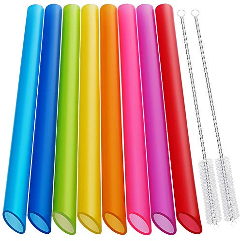 [Angled Tips] 8 Pcs Reusable Boba Straws Smoothie Straws, Jumbo Wide Straw