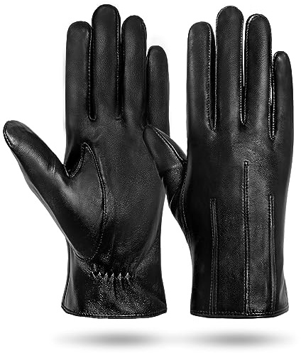 Kordear Women Leather Gloves - Winter Warm Ladies Genuine Leather Mittens Soft Cashmere Lining Full Finger Winter TouchscreenGloves for Women Girls Texting Driving Gifts UK