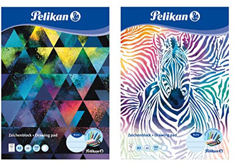 Pelikan Zeichenblock A3, 20 Blatt weißes Papier 120 g/m² 1 Stück (2 Motive sortiert - keine Auswahl möglich)