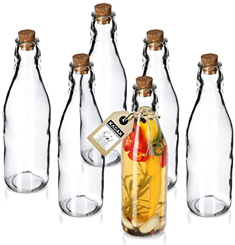 KADAX Juego de 6 botellas universales con tapón de corcho, botella de cristal transparente con tapón de corcho, jarra de aceite, botella de cristal, botella de aceite (225 ml, 6 unidades)