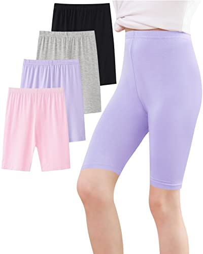 Adorel Mallas Corto Pantalon Shorts Deportiva Niña Pack de 4 Negro Gris Rosa Morado 6-7 Años (Tamaño del Fabricante: 130)