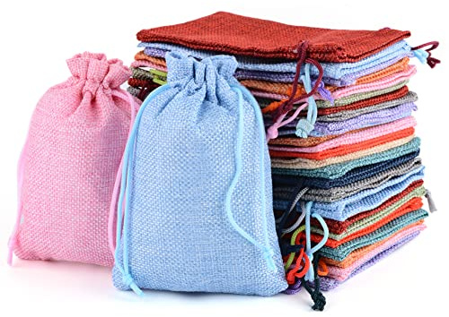 MAOOY 25 stycken jutesäckar 10 x 14 cm jutepåsar med dragsnöre liten jutepåse adventskalender väska för smycken förvaring bröllop fest jul gör-det-själv present (slumpmässig färg)