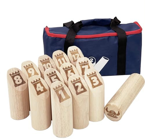 Jac & Mok Numbered Toss -Wurfspiel - Wikingerspiel – Nummern Bowling mit Tasche-Holzwurfspiel Kegelspiel Spielzeug für draussen