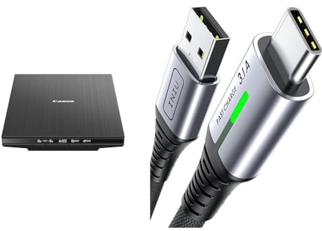 Canon CanoScan LiDE 400 Escáner Plano, A4, Documentos y Fotografías, Escaneo y Copia Automática & INIU Cable USB Type-C, Cable USB C [2M] 3,1A QC 3,0 Tipo C Cable Type C Rapida