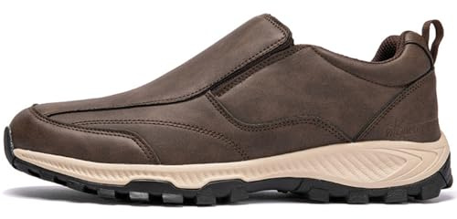 Aocase Chaussure de Marche Homme en Cuir sans Lacets Baskets de Randonnée en Plein air Chaussures orthopédiques à Enfiler Chaussures de Trail,Marron,46/280mm
