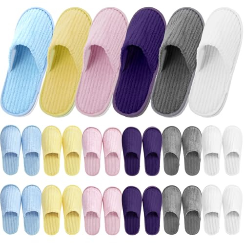 TESIN 18 Pairs Disposable Slippers for Guests, 6 Colors Indoor Slippers Bulk, Washable & Comfortable Coral Velvet Guest Slippers for Spa, Bath, Hotel, Shoeless Home, Party, Women and Men