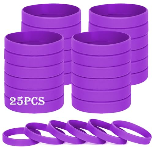 HONTIUS 8'' Braccialetti In Gomma, 25 Pezzi Braccialetti In Silicone, Viola Vuoto Elastici di Gomma per Uomo Donna Scuola Insegnante Squadra Festa