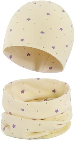 Cheerful Mario Cotone Berretto e Sciarpa Scaldacollo Coordinati per Bambini Modello Carino Neonato Cappello y Sciarpa Beige 3-7 anni