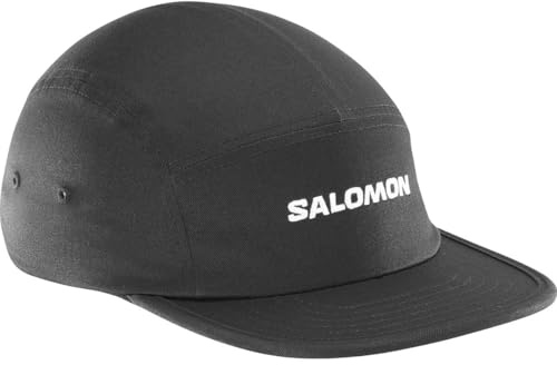 Salomon Logo 5 Panel Cap, Logo Graphic, Versatile Everyday Wear, Breathable Soft Cotton Comfort, Adjustable Fit Deep Black