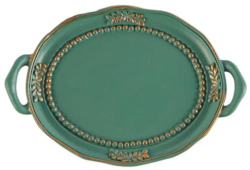 FONGKNOX Plateau décoratif vintage en résine - Plateau miroir ovale - Plateau de présentation ovale - Plateau cosmétique - Décoration vintage - Plateau à bijoux antique - Accessoires photo - Vert