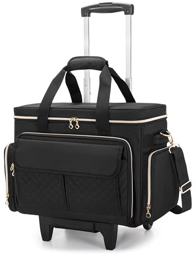 Luxja Sac Machine à Coudre avec Plusieurs Poches, Étui Machine a Coudre avec roulettes et Bandoulière Amovible (Compatible avec Plupart des Machines à Coudre Standard), Noir