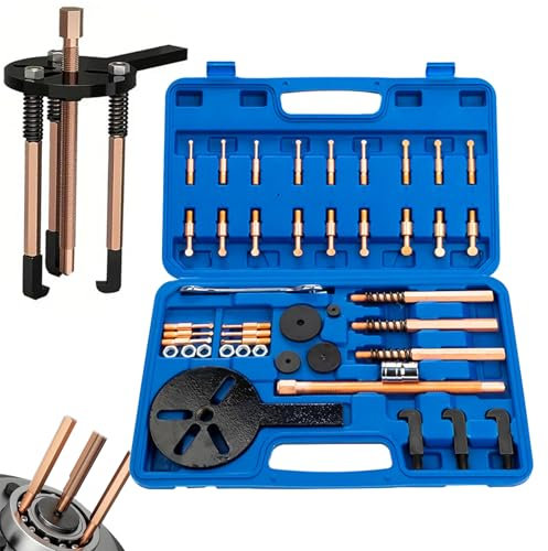 BONJUME 44-in-1 Lagerabzieher Set, innenlager abzieher Innen und Außenlager Abzieher Werkzeug, Dreiarm Kugellager Abzieher mit 3 Gebogenen Haken Stecknuss Schraubenschlüssel Tragetasche