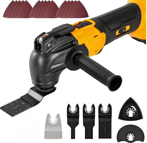 Strumento multifunzione oscillante adatto per batteria Dewalt da 20 V, 6 seghe oscillanti senza spazzole a velocità variabile, strumento oscillante senza fili con 21 accessori per levigatura da taglio