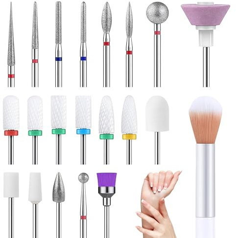 mohito 21 pezzo Punte Fresa Unghie,3/32 Inch Nail Drill Bits for Acrylic Nails,Punte Fresa Unghie Professionale,Per punte per unghie da 3/32 pollici Unghie in gel Manicure e pedicure in gel acrilico