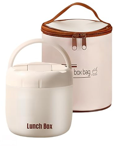 BestYiJo Termo para alimentos, 1,3 l, termo de acero inoxidable, con cuchara y bolsa aislante portátil, termo a prueba de fugas para cereales, yogur, avena, sopa, fruta, ensalada