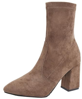 2026 Botas de mujer con caña media altura para un look casual diario. Diseño con punta redonda Tacón de bloque. Perfecto para invierno. Estilo de deslizamiento fácil comodidad versatilidad., caqui, 40