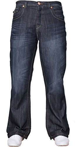APT Mens Basic Blue Bootcut Wide Leg Flared Work Casual Jeans Big Sizes Dark Wash 34 W X34
