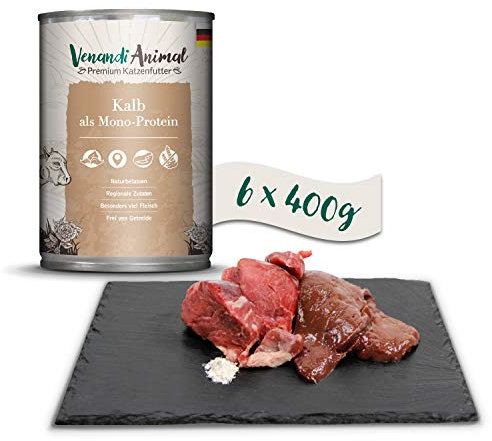 Venandi Animal - Premium Nassfutter für Katzen - Kalb als Monoprotein 6er Pack (6 x 400 g), getreidefrei, Monoprotein