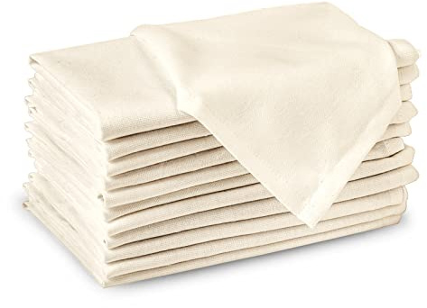 Encasa XO Stoffservietten Baumwolle 12er Set 43x43 cm | 180 GSM Baumwollservietten Natürlich | Waschbar & Wiederverwendbar | Servietten Stoff für Tischdeko, Hochzeit, Restaurant & Alltag