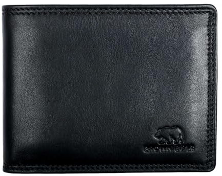 BROWN BEAR Geldbörse Herren Leder Schwarz RFID-Schutz mit Münzfach | Karten Portemonnaie Echtleder | Design Geldbeutel | BB 8005-D HBK