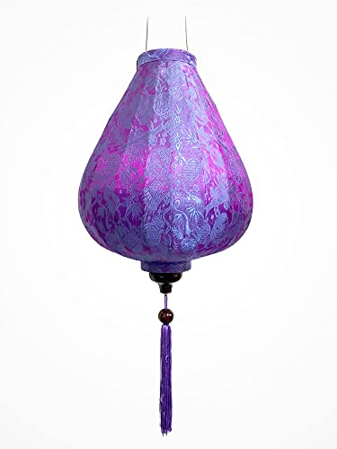 Art Saigon Linterna Asiática de Seda Malva G - Diámetro Ø29cm - Farolillo Hoi An en Tela, Bambú y Madera - Artesanía Vietnamita y Decoración Asiática (Ref. G20-M)
