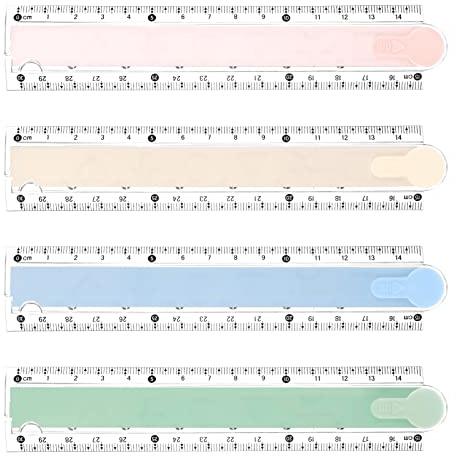 Popuppe 4 Pcs Plastic Folding Ruler - 30cm Transparent Geometric Ruler for School, Kids, Office