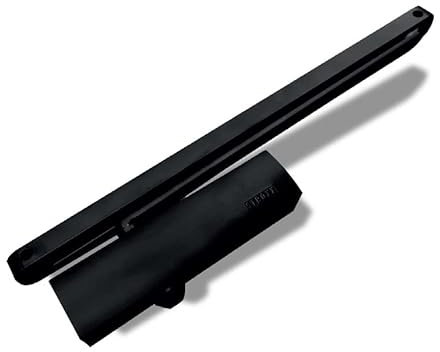 STROXX – Türschließer schwarz inkl. Gleitschiene & Montageplatte – Gleittürschließer Komplettpaket bis 1050 mm Türbreite – Clip Close Tür mit 180° Öffnung für Standard Installation nach EN1154 (EN 3)