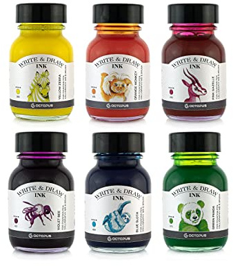 Octopus Write and Draw Ink Set Carnival Encre imperméable pour écrire et dessiner, encre de calligraphie, cartouche de dessin pour stylo-plume, 6 x 50 ml