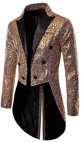 Steampunk Herren Pailletten Jacke Gothic Frack Herren Mantel Glitzer Punk Gehrock Herren Mittelalter Mäntel Smoking für Männer Halloween Kostüm Karneval Party Nightclub Show Cosplay Kleidung