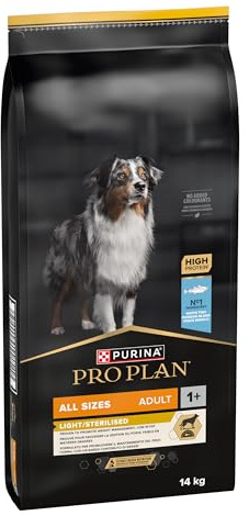 PURINA Pro Plan | Light/Stérilisé| Chien Adulte | Toutes Tailles | Croquettes Riches en Protéines| Au Poisson Blanc| Favorise la Gestion du Poids | Sac | 14KG