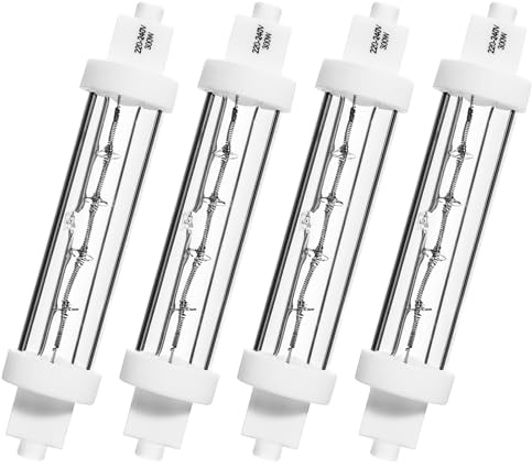 4 Pack 300W Warm White 2400K R7S Heat Lamp Bulbs for Buffets and Catered Events Gantry Lights, Food-Safe Jacketed Halogen Lamps,240V R7S Heat Lamp Kit