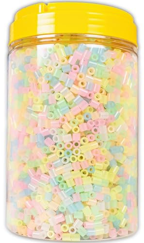 La Manuli Bügelperlen - 5000 Stück im Dose, Midi Größe 5mm, inklusive 2 Pinzetten, Steckperlen, Nachfüllset Bastelperlen Mit jeder Marke Beads kompatibel