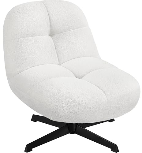 Yaheetech Chaise de Bureau sans Accoudoirs,Fauteuil de Bureau, Salon, avec Siège Extra-Large, sans roulettes, Fauteuil Pivotant en Tissu Bouclette, Rebondi Design Cocon Chaise pour Relax
