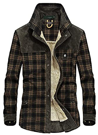 Men's Padded Check Shirt Fur Lumberjack Collared Quilted Jacket Warm Thermal Casual Workwear Top Fleece Lumber Jack Padded Thick Shirts Button Down Sherpa Fleece Lined Cotton Work Coat