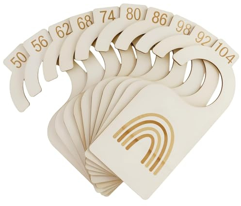 10 separadores de madera para bebé, 10 tamaños de ropa y perchas de tamaño para ropa de bebé