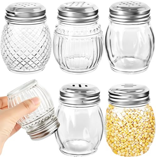 6 Pack 6 Ounces Glass Spices Shaker with Perforated Lid Salt Cheese and Pepper Shakers for Family Home Kitchen Restaurant Supplies, 2 Styles
