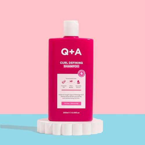 Q+A Curl Defining Shampoo (250ml), Curly Hair Shampoo, Anti-Frizz, Moisturising Shampoo for Wavy, Curly and Coily Hair, Coconut Oil and Shea Butter Esters