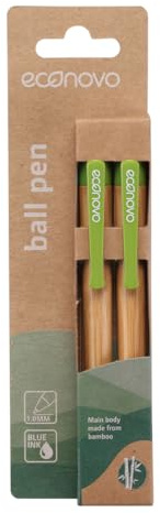 econovo Druckkugelschreiber Kugelschreiber 1,0 mm / 2 Stück/ 100% Biologisch Abbaubarer Bambus/Loch zum Aufhängen Blister/Büro Vorschule und Schule