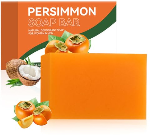 Jabón Natural de Caqui, Jabón de Caqui con Control de Olores, Limpieza Suave, Piel Lisa, Desodorante para Baño, para Cuerpo y Rostro, para Todo Tipo de Piel (1 PCS)