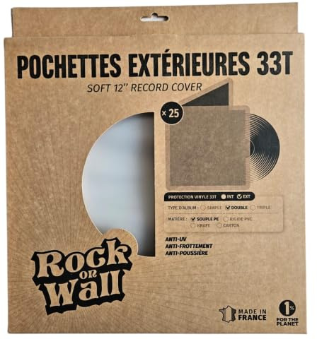 Rock On Wall – 25 pochettes vinyles souples Gatefold 33T – housses transparentes double album LP – polyéthylène recyclé & recyclable – fabriqué en France