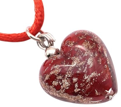 Handgjort Murano-glas hjärta hänge, Murano-smycken gjorda med guldglitter från Venedig Italien, handgjort venetianskt glas hjärthänge, 2 cm