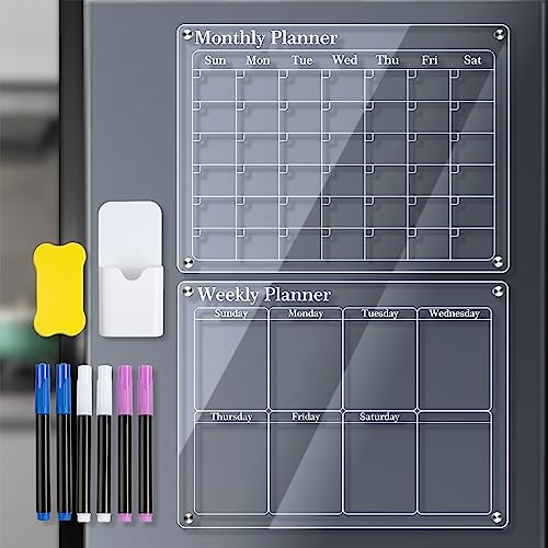 Yinhing Klar Akryl Magnetisk Månatlig Blank Planeringstavla för Kylskåp Kalender 40x30cm Snygg Enkel Att för Hemmakontor eller Skolorganisation (Månadsvis och Veckovis)